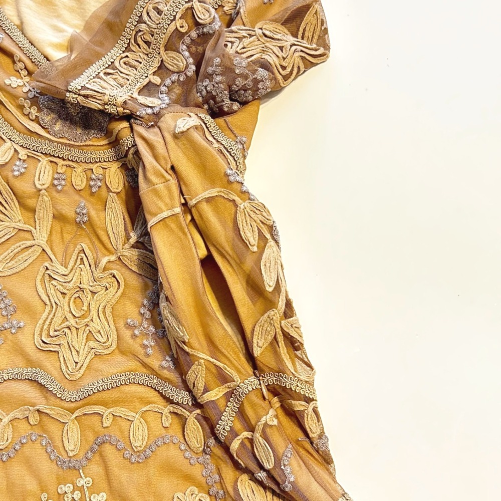 Sundance‎ Duchess Dress Women Mesh Embroidered V-Neck XL Tan Floral Boho Wedding - Picture 7 of 8